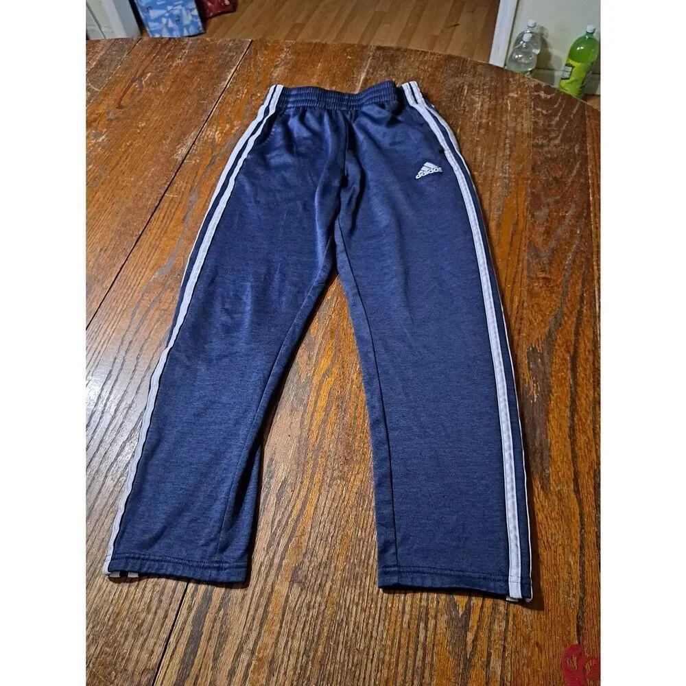 Boys Youth Medium Adidas Blue White 3 Stripe Elastic Waist Pull On Pants Pockets